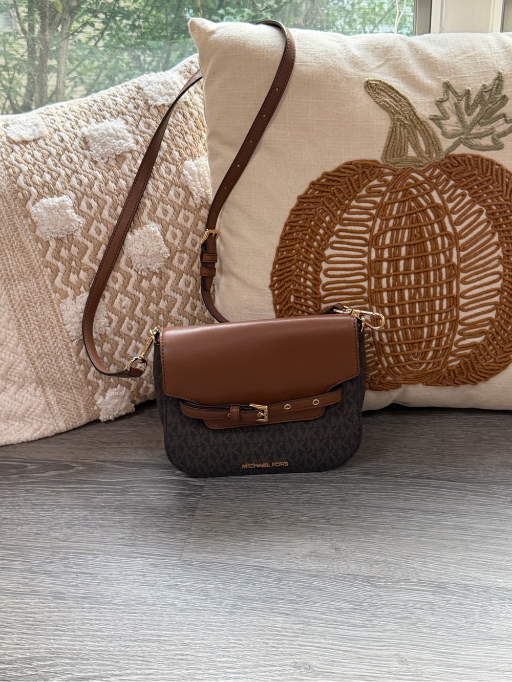 Michael Kors Brown and Dark Brown Logo Crossbody Bag